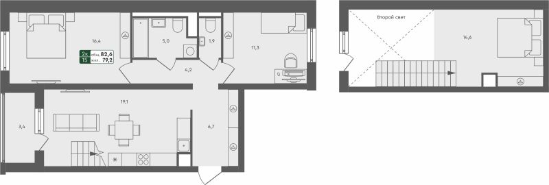 Планировка 2-комн. квартира, 82.6 м² — ЖК «Ритмы»