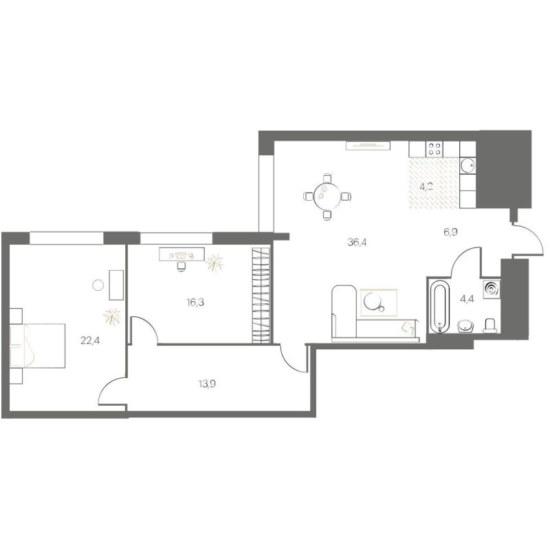Планировка 2-комн. квартира, 104.6 м² — ЖК «White House»