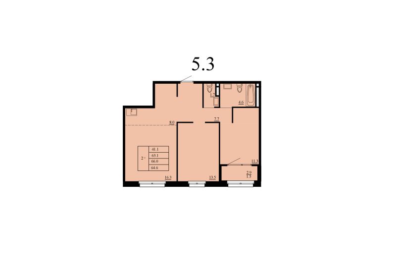 Планировка 2-комн. квартира, 63.1 м² — ЖК «мкр Тура-2»