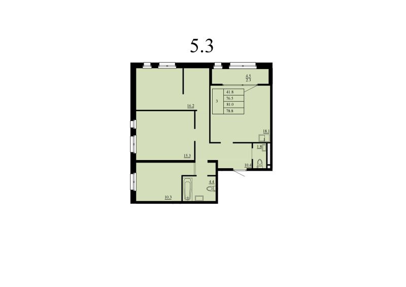 Планировка 3-комн. квартира, 76.5 м² — ЖК «мкр Тура-2»