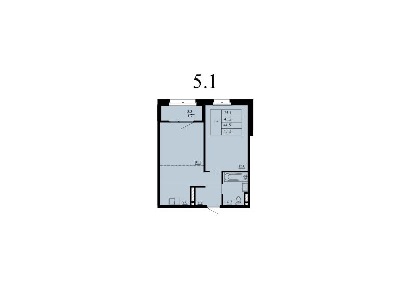 Планировка Студия, 41.2 м² — ЖК «мкр Тура-2»