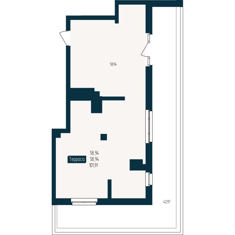 Планировка Студия, 58.9 м² — ЖК «Квартал Мятный»