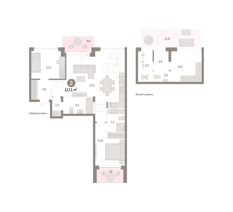 Планировка 2-комн. квартира, 117.1 м² — ЖК «Дом у озера»