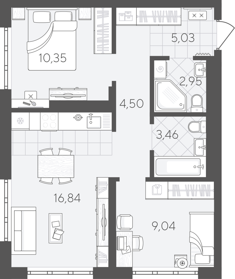 Планировка 2-комн. квартира, 52.2 м² — ЖК «Скандиа. Квартал в Слободе»