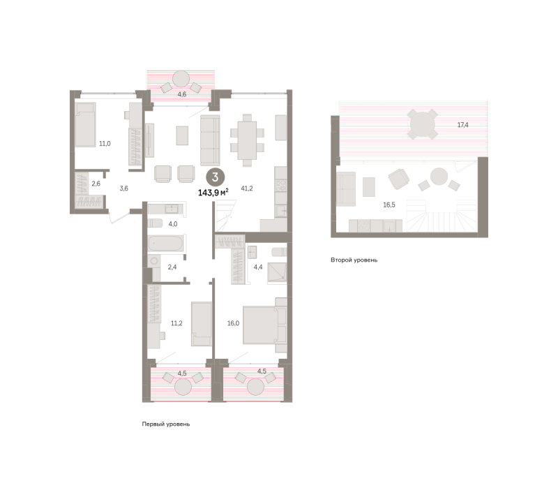 Планировка 3-комн. квартира, 143.9 м² — ЖК «Дом у озера»