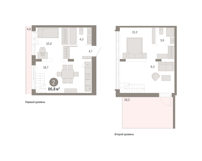 Планировка 2-комн. квартира, 86.8 м² — ЖК «Республики 205»
