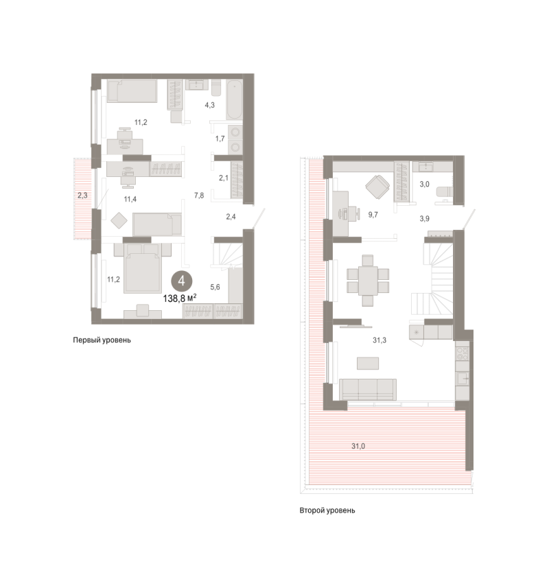 Планировка 4-комн. квартира, 138.8 м² — ЖК «Октябрьский на Туре»