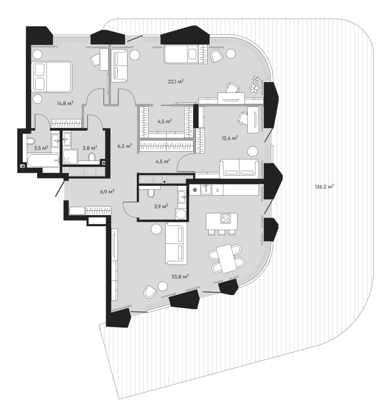 Планировка 3-комн. квартира, 242.4 м² — ЖК «Челюскинцев 5»
