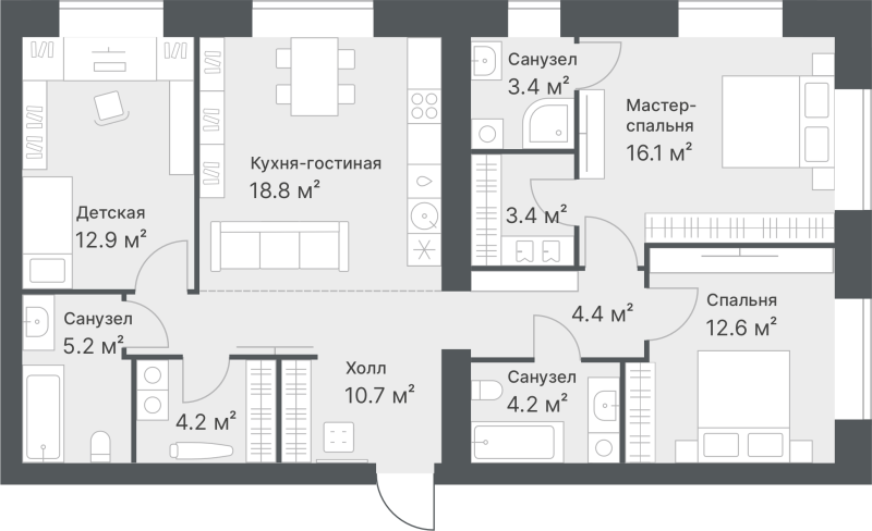 Планировка 3-комн. квартира, 95.9 м² — ЖК «Дружеский»