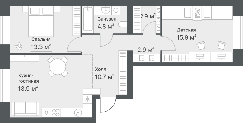 Планировка 2-комн. квартира, 69.4 м² — ЖК «Дружеский»