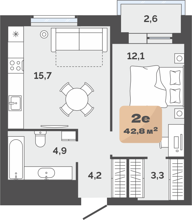 Планировка 1-комн. квартира, 40.2 м² — ЖК «Баланс»