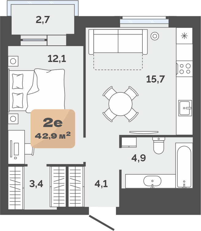 Планировка 1-комн. квартира, 41.5 м² — ЖК «Баланс»
