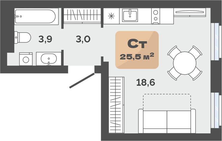 Планировка Студия, 25.5 м² — ЖК «Баланс»