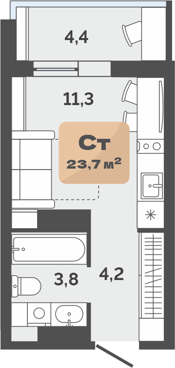 Планировка Студия, 21.5 м² — ЖК «Баланс»
