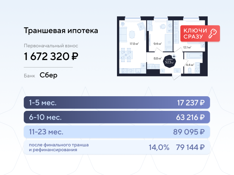 Планировка 2-комн. квартира, 52.5 м² — ЖК «Да. Квартал Централь»
