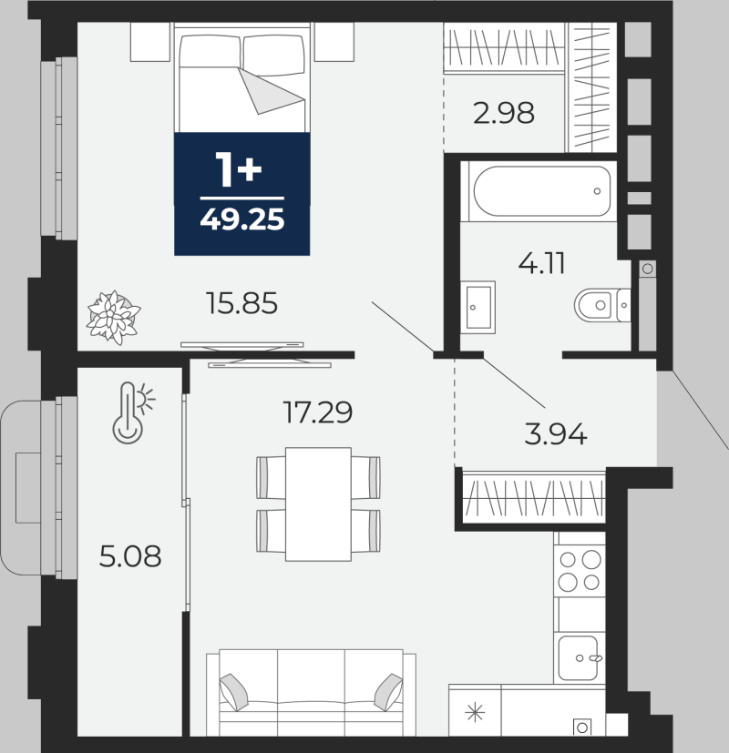 Планировка 1-комн. квартира, 49.2 м² — ЖК «Айвазовский»