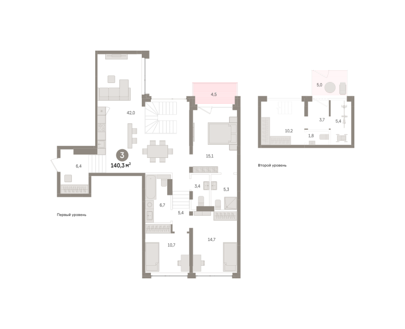 Планировка 3-комн. квартира, 140.3 м² — ЖК «Дом у озера»