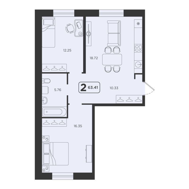 Планировка 2-комн. квартира, 63.4 м² — ЖК «Горизонт»
