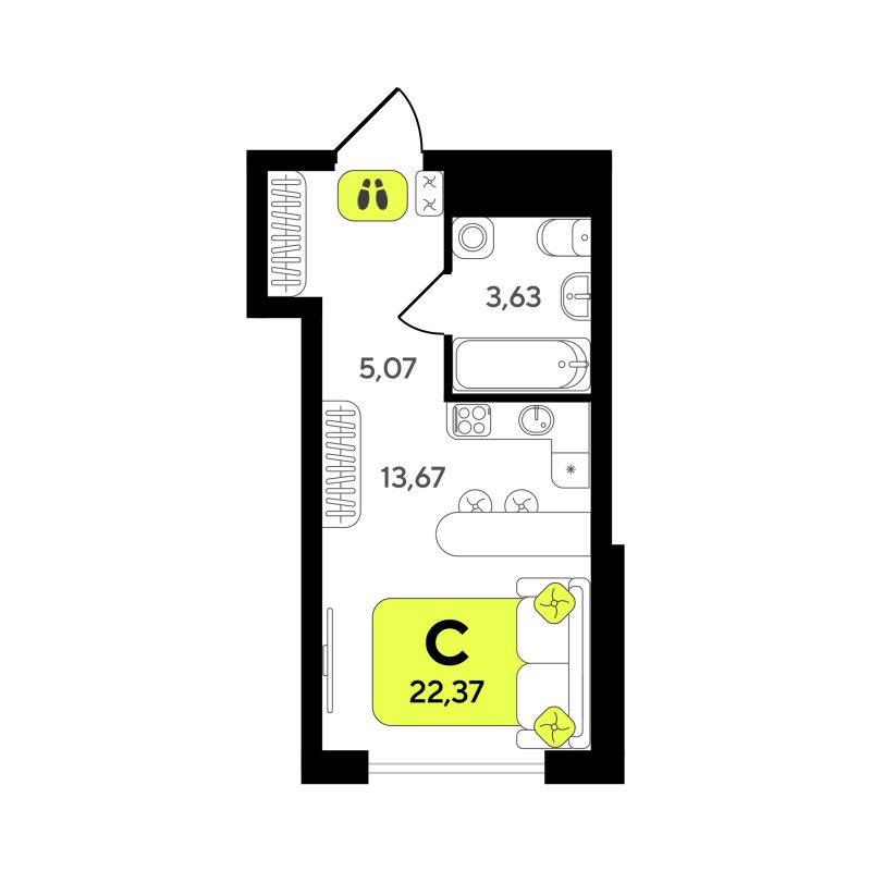 Планировка Студия, 22.4 м² — ЖК «Окинава»