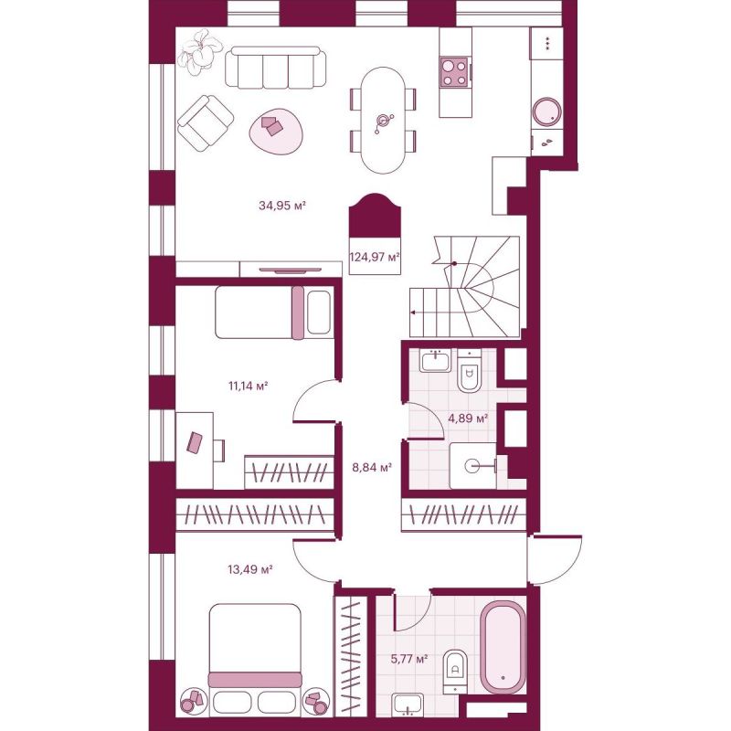 Планировка 2-комн. квартира, 125 м² — ЖК «Сикрет Плэйс»