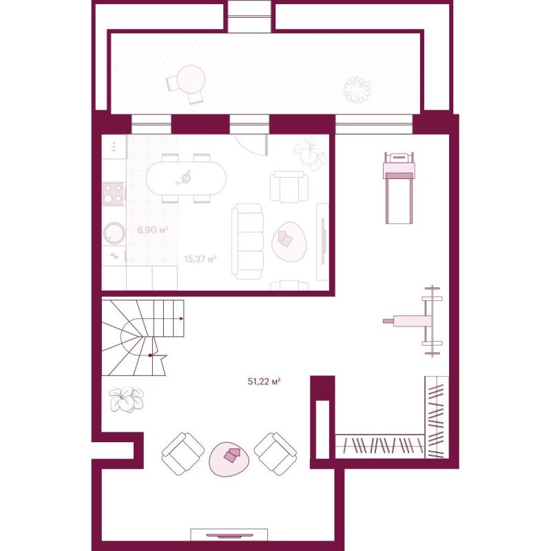 Планировка 1-комн. квартира, 115.5 м² — ЖК «Сикрет Плэйс»