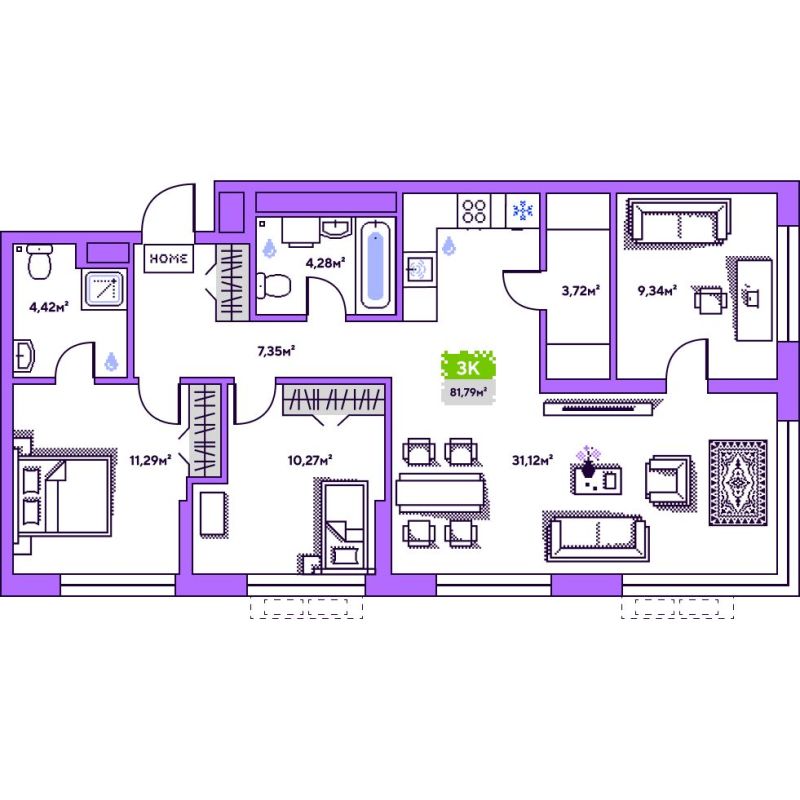 Планировка 3-комн. квартира, 81.8 м² — ЖК «Плэй»