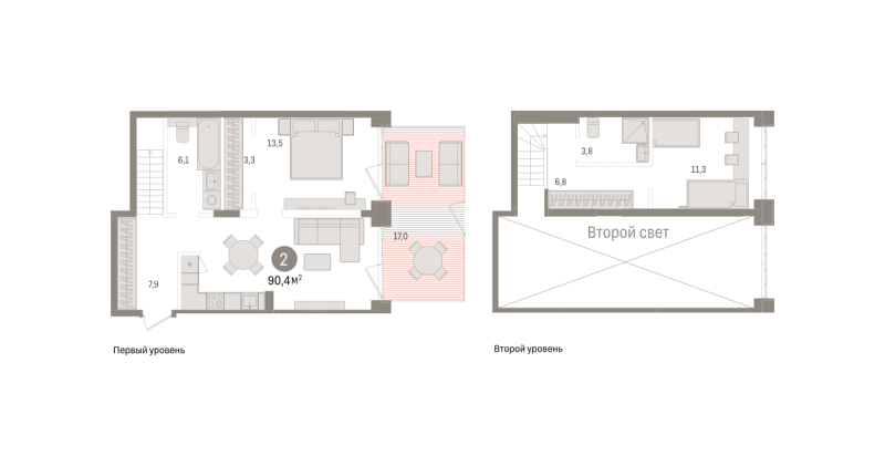 Планировка 2-комн. квартира, 96.5 м² — ЖК «Дом у озера»