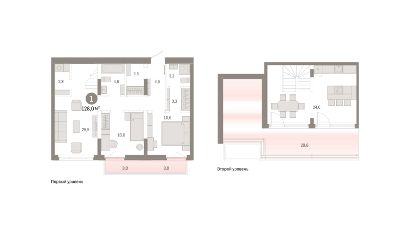 Планировка 1-комн. квартира, 128 м² — ЖК «Республики 205»