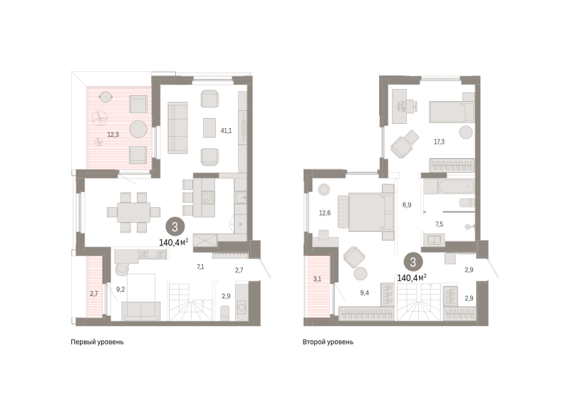 Планировка 3-комн. квартира, 140.4 м² — ЖК «Зарека»