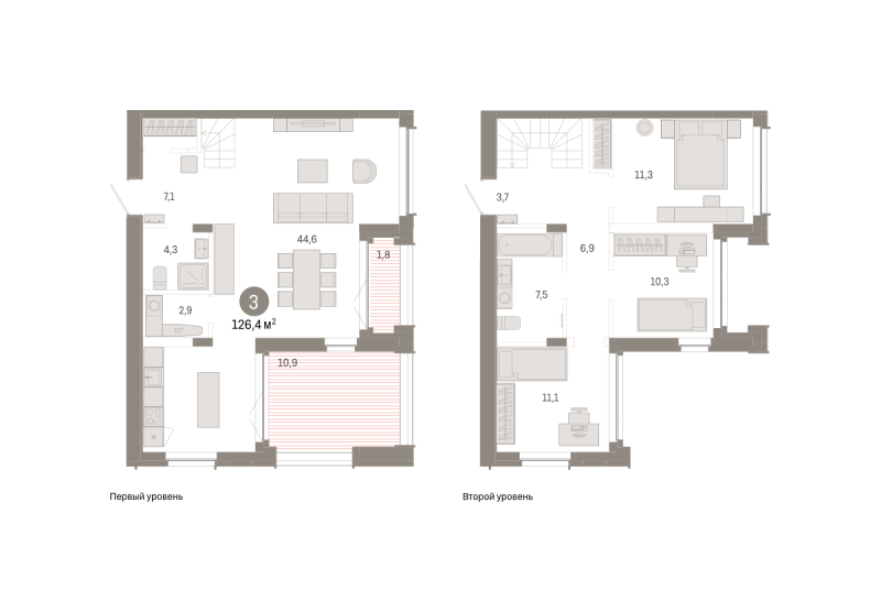 Планировка 3-комн. квартира, 126.4 м² — ЖК «Республики 205»