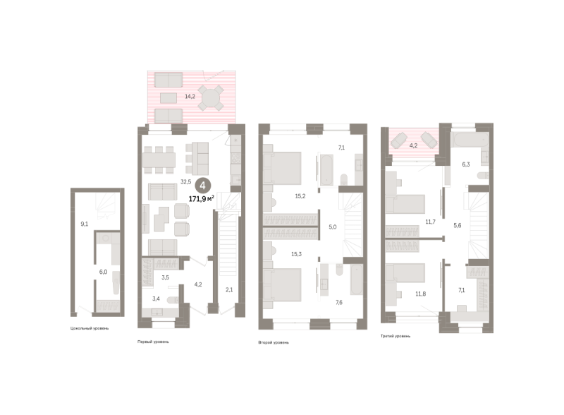 Планировка 4-комн. квартира, 171.9 м² — ЖК «Дом у озера»