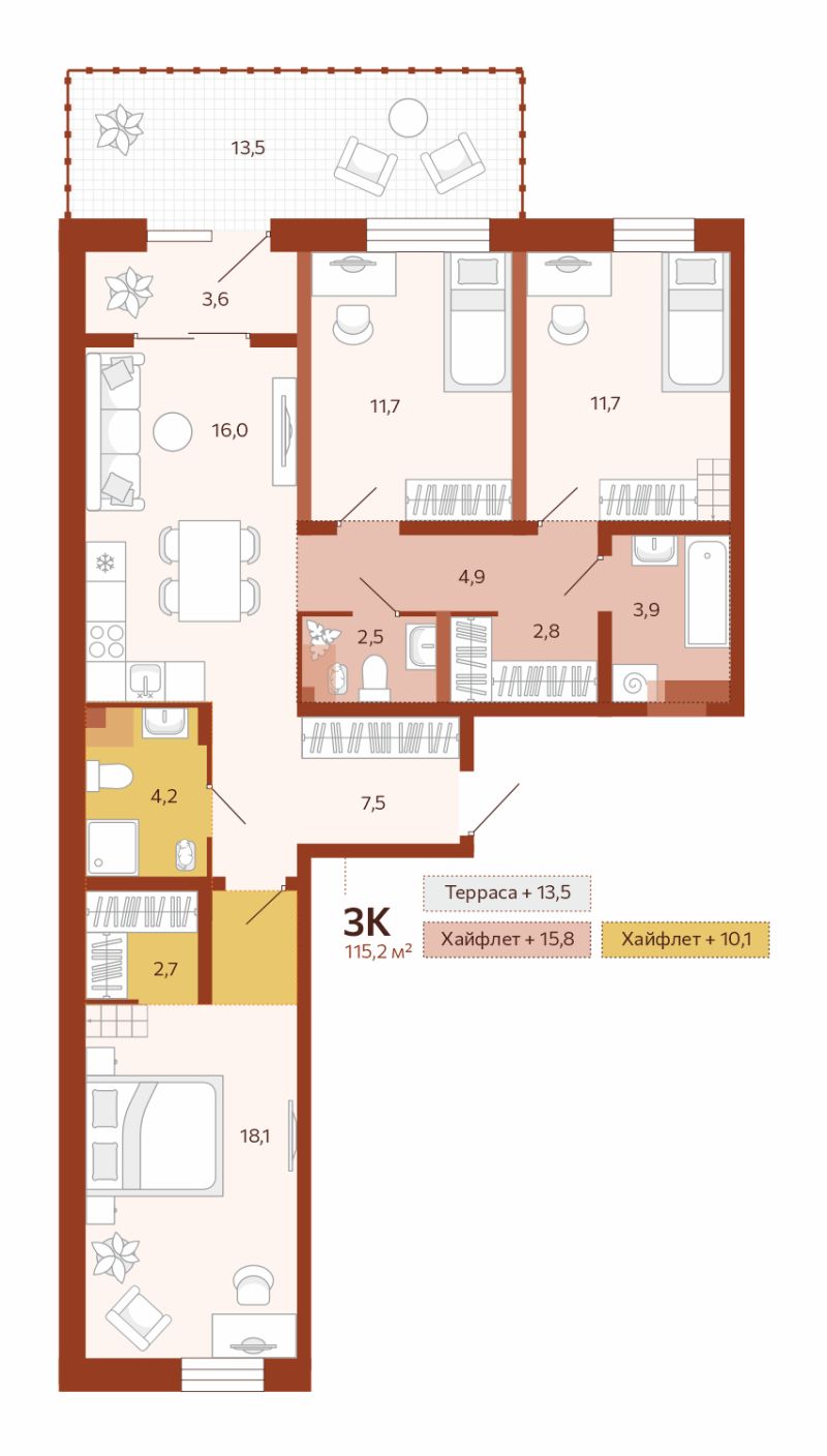 Планировка 3-комн. квартира, 89.3 м² — ЖК «Новатор»