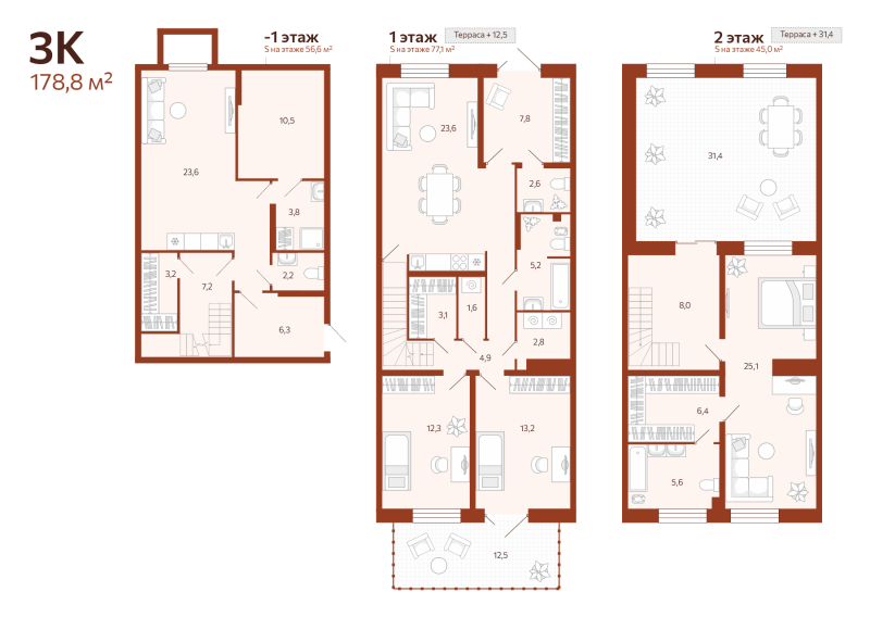 Планировка 3-комн. квартира, 178.8 м² — ЖК «Новатор»