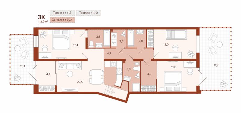 Планировка 3-комн. квартира, 85.7 м² — ЖК «Новатор»