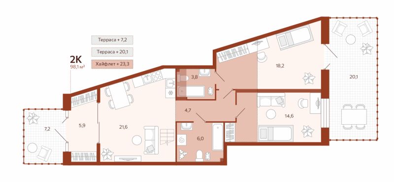 Планировка 2-комн. квартира, 74.8 м² — ЖК «Новатор»