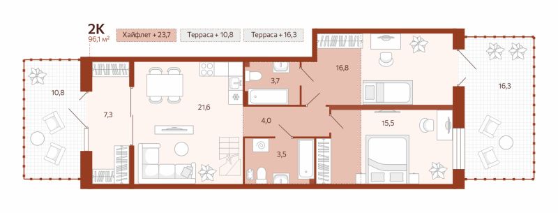 Планировка 2-комн. квартира, 72.2 м² — ЖК «Новатор»