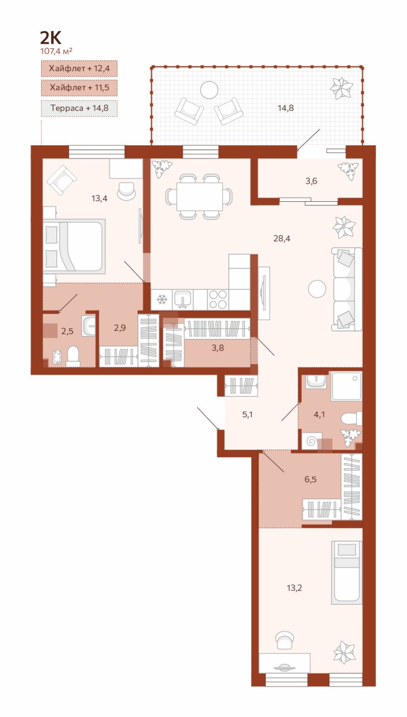 Планировка 2-комн. квартира, 83.4 м² — ЖК «Новатор»