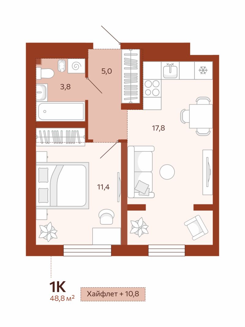Планировка 1-комн. квартира, 38 м² — ЖК «Новатор»