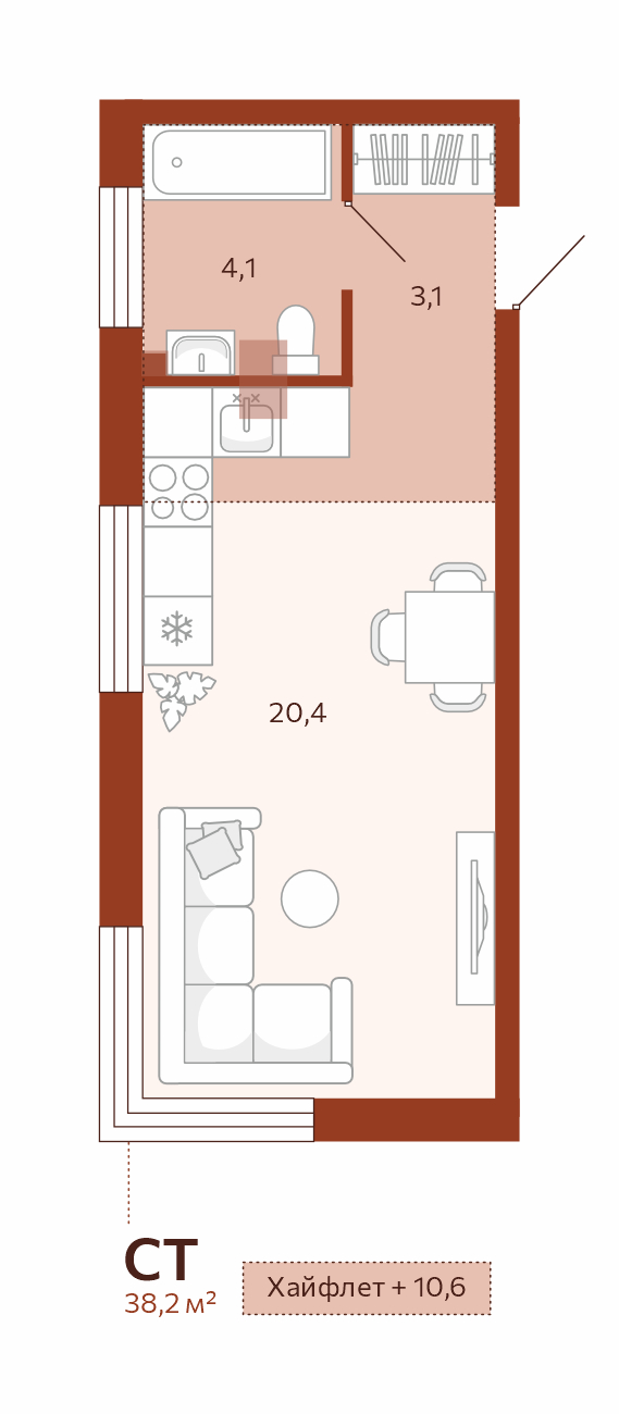 Планировка Студия, 27.5 м² — ЖК «Новатор»