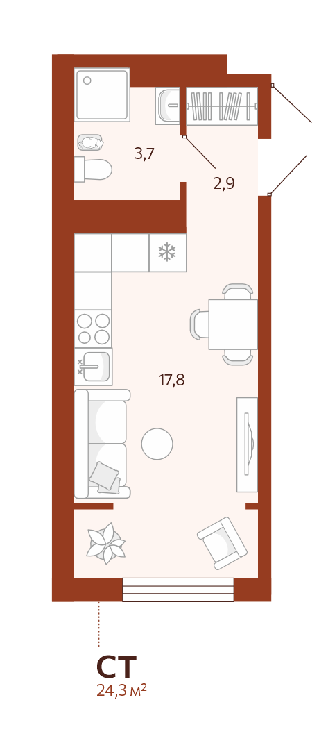 Планировка Студия, 24.2 м² — ЖК «Новатор»