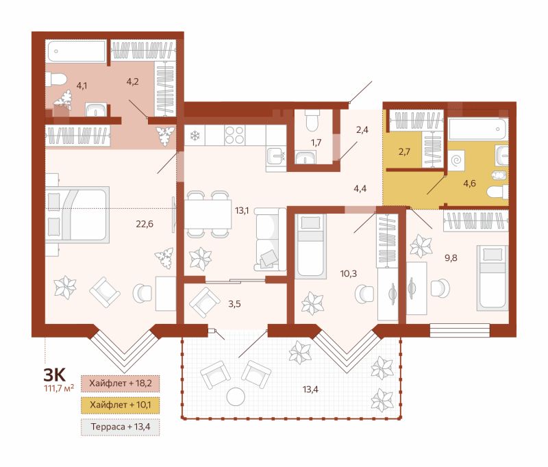 Планировка 3-комн. квартира, 83.4 м² — ЖК «Новатор»
