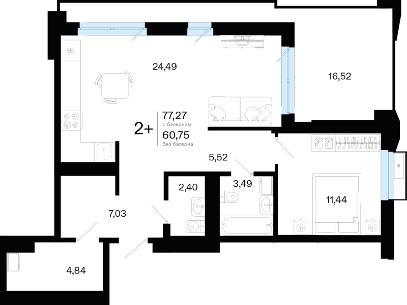 Планировка 1-комн. квартира, 77.3 м² — ЖК «Кедровый берег»