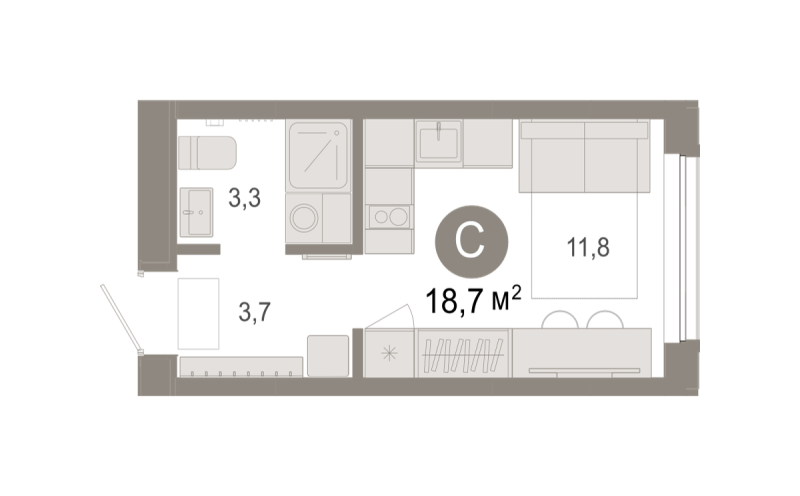 Планировка Студия, 18.7 м² — ЖК «Октябрьский на Туре»