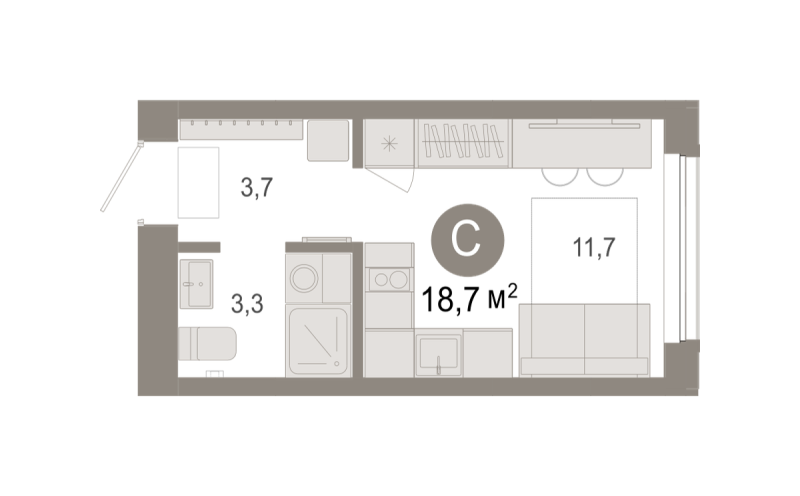 Планировка Студия, 18.7 м² — ЖК «Октябрьский на Туре»