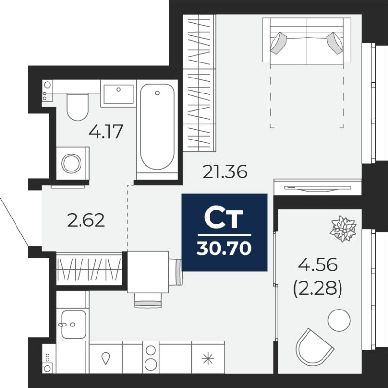 Планировка 1-комн. квартира, 30.7 м² — ЖК «Беринг»