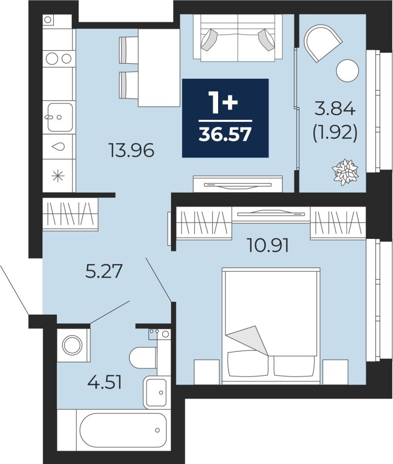 Планировка 1-комн. квартира, 36.6 м² — ЖК «Беринг»