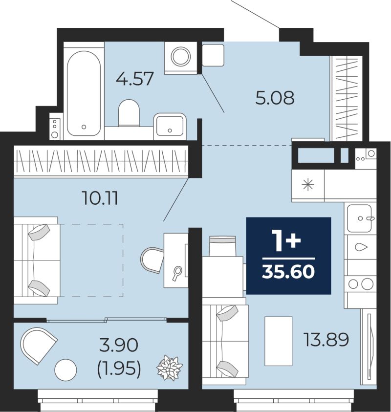 Планировка 1-комн. квартира, 35.6 м² — ЖК «Беринг»