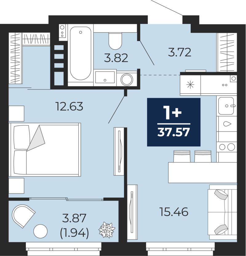 Планировка 1-комн. квартира, 37.6 м² — ЖК «Беринг»