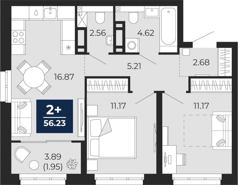 Планировка 2-комн. квартира, 56.2 м² — ЖК «Беринг»