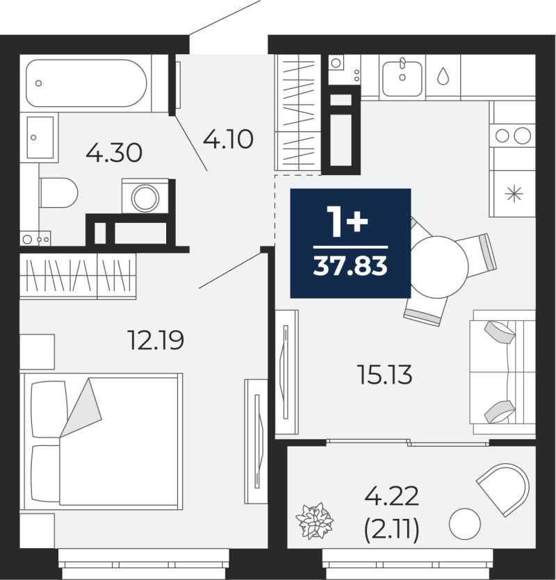 Планировка 1-комн. квартира, 35.7 м² — ЖК «Беринг»